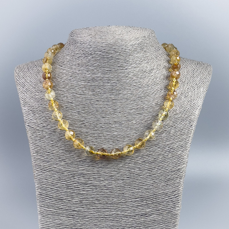 Necklace of natural gemstone—Faceted Citrine bead, 9-10 mm diameter, length 48 cm