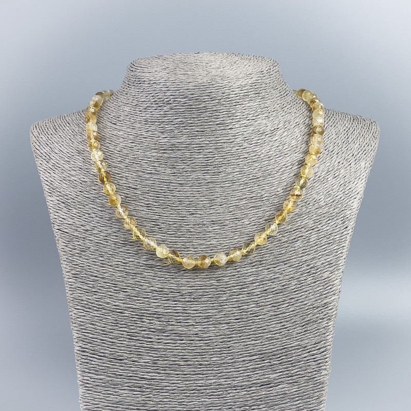 Citrine Necklace with Faceted Round Beads, 6.5 mm diameter, 48 cm length