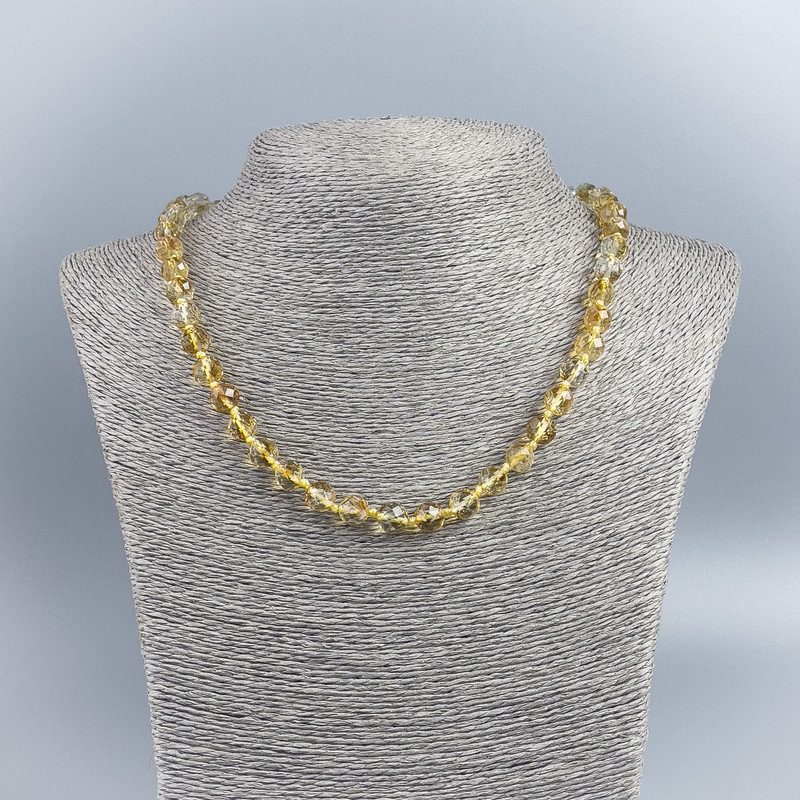 Natural Citrine Bead Necklace, Faceted Round Beads, 8mm diameter, 48cm length