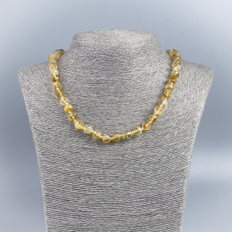 Citrine Necklace with Faceted Round Beads, 8.5mm diameter, 48 cm length