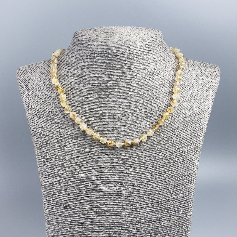 Natural Citrine Necklace with Faceted Round Beads, 6mm diameter, 48cm length
