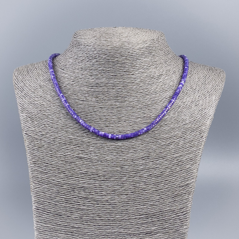 Choker Necklace of Natural Mother-of-Pearl (Tinted) Dark Lavender Smooth Rondelle, Diameter 4x2mm+/-, Length 48cm+