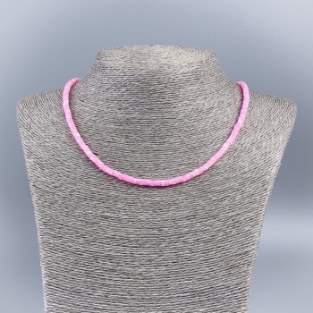 Choker Necklace of Natural Mother-of-Pearl (Tinted) Light Raspberry Smooth Rondelle, Diameter 4x2mm+/-, Length 48cm+