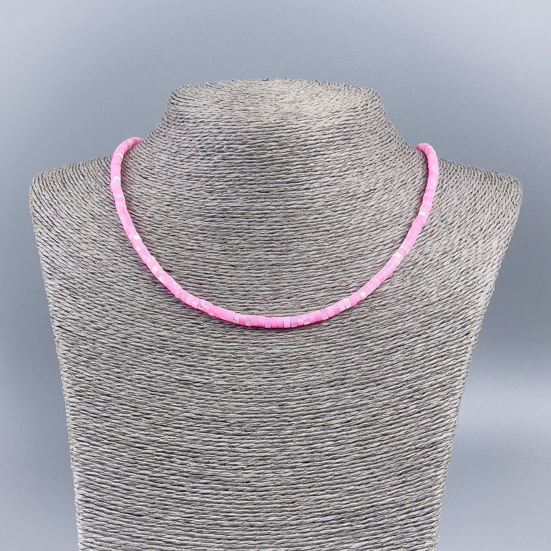 Choker Necklace of Natural Mother-of-Pearl (Tinted) Light Raspberry Smooth Rondelle, Diameter 4x2mm+/-, Length 48cm+