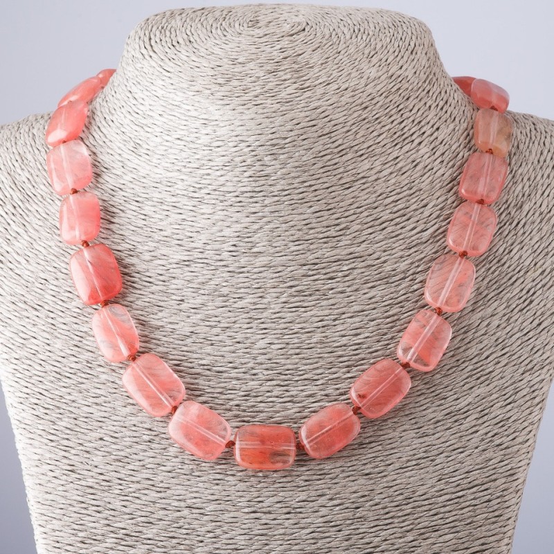 Pink Chalcedony Necklace, Length 46cm, Diameter 13x18mm