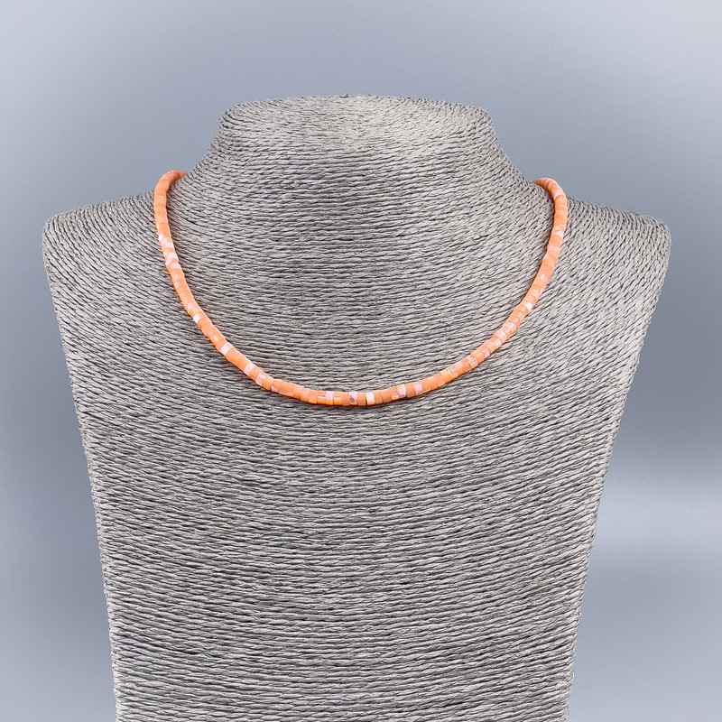 Natural Mother-of-Pearl Choker Necklace (tinted) carrot-orange smooth rondelle, diameter 4x2mm+/-, length 48cm+