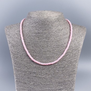 Choker Necklace of Natural Mother-of-Pearl (Tinted) Pink Smooth Rondelle, Diameter 4x2mm+-, Length 48cm+