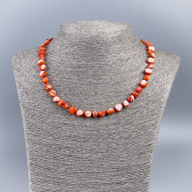 Necklace of Natural Mother-of-Pearl (Tinted) Orange Chip, Diameter 8mm+-, Length 50cm+