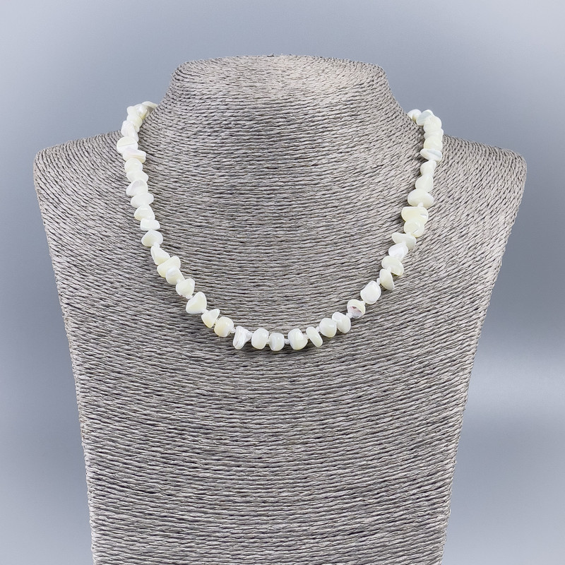 Necklace of Natural Mother-of-Pearl (Tinted) White Chip, Diameter 8-10mm+-, Length 50cm+