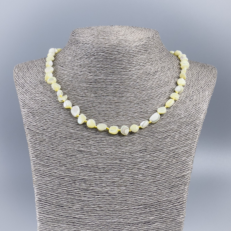 Necklace of Natural Mother-of-Pearl (Tinted) Light Yellow Chip, Diameter 8mm+-, Length 50cm+