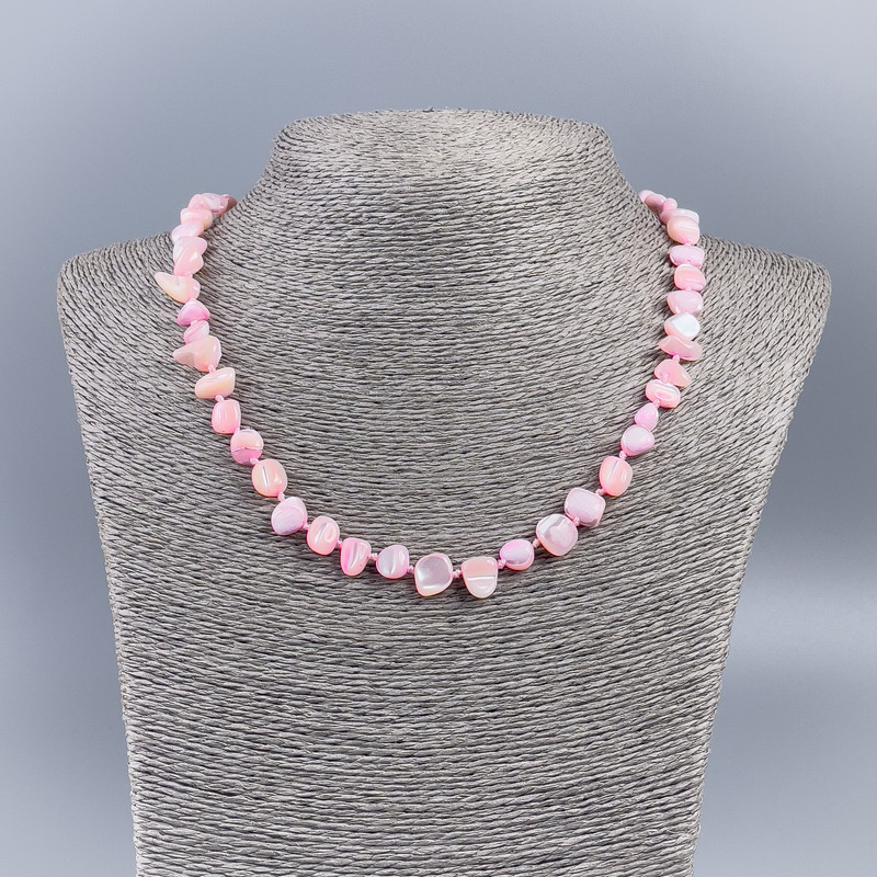 Necklace of Natural Mother-of-Pearl (Tinted) Pink Chip Beads, Diameter 8-10mm+/-, Length 50cm+