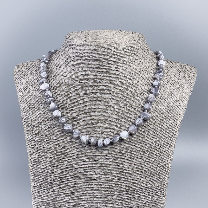 Necklace of Natural Mother-of-Pearl (Tinted) Grey Chip Beads, Diameter 8mm+/-, Length 50cm+