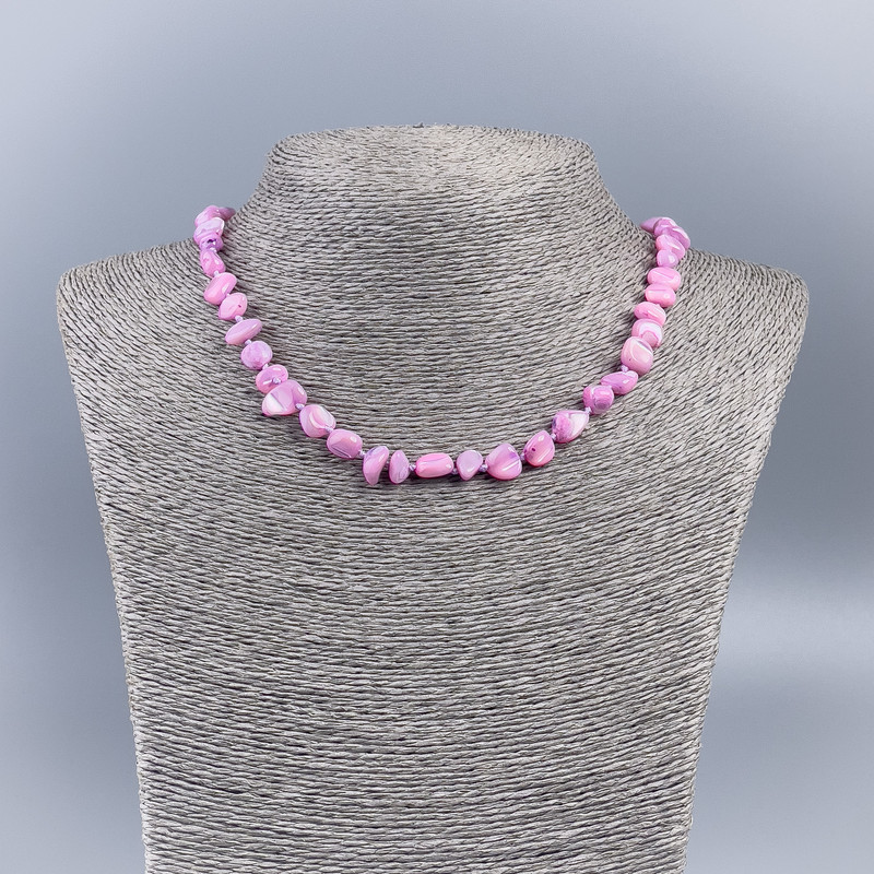 Necklace of Natural Mother-of-Pearl (Tinted) Lilac Chip Beads, Diameter 8mm+/-, Length 50cm+