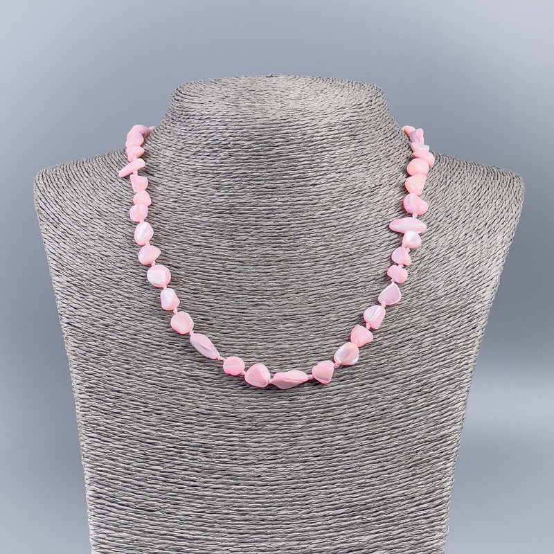 Necklace of Natural Mother-of-Pearl (Tinted) Pink Chip Beads, Diameter 8mm+/-, Length 50cm+
