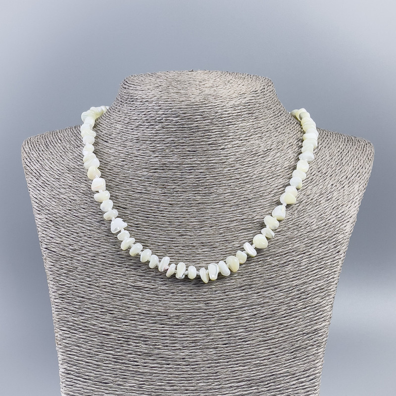 Necklace of Natural Mother-of-Pearl (Tinted) Milky White Chip Beads, Diameter 8mm+/-, Length 50cm+