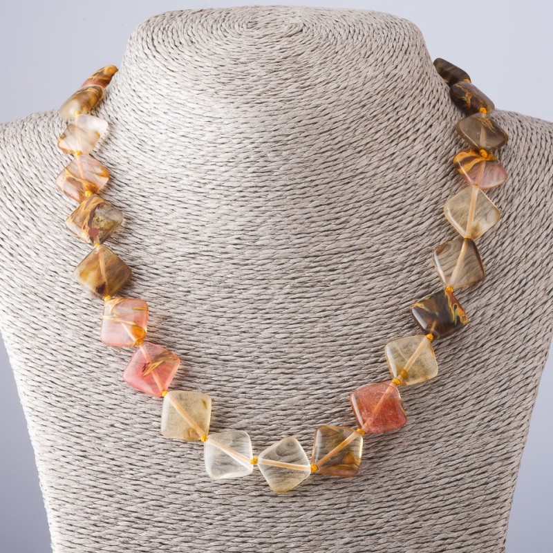 Chalcedony Necklace Diamond Shaped, 47cm length, 14x14mm diameter