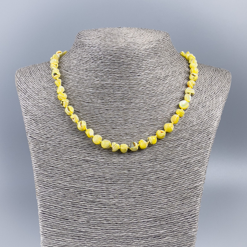 Necklace, Natural Mother-of-Pearl (Tinted) Lemon Round Tumbled Beads, Diameter 8mm+/-, Length 48cm+