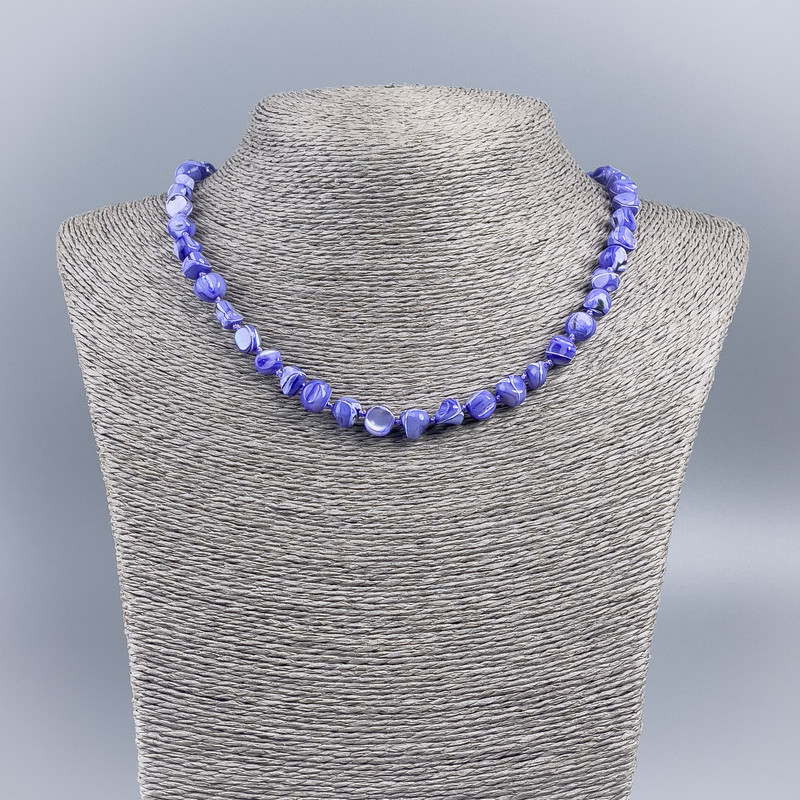 Necklace, Natural Mother-of-Pearl (Tinted) Lavender Round Tumbled Beads, Diameter 8mm+/-, Length 48cm+