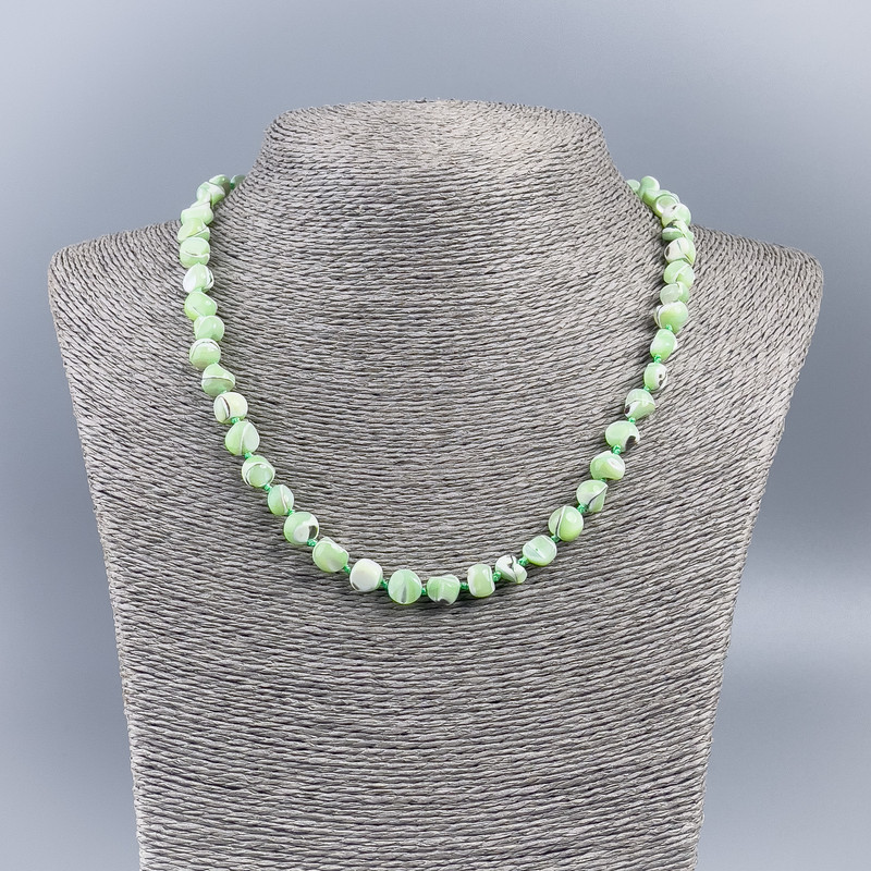 Necklace, Natural Mother-of-Pearl (Tinted) Mint Round Tumbled Beads, Diameter 8mm+/-, Length 48cm+