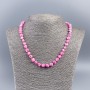 Necklace made from natural mother-of-pearl (toned) raspberry round rice grain beads, diameter 8mm±, length 48cm±