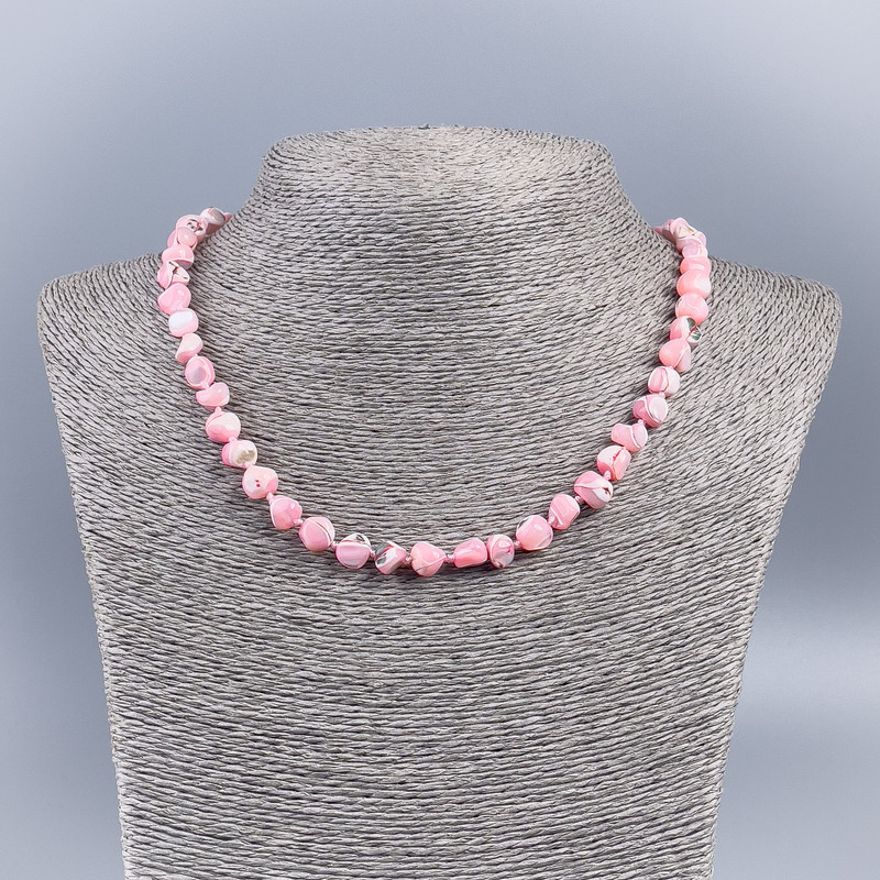 Necklace made from natural mother-of-pearl (toned) pink round nugget, diameter 8mm±, length 48cm±