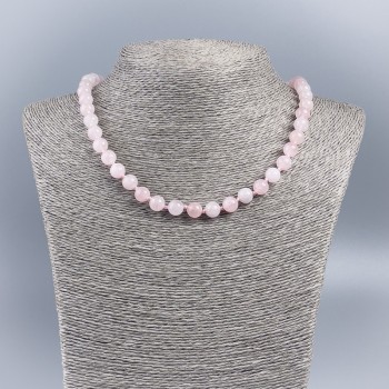 Natural Stone Necklace - Rose Quartz, smooth round beads 8–9mm, length 50cm
