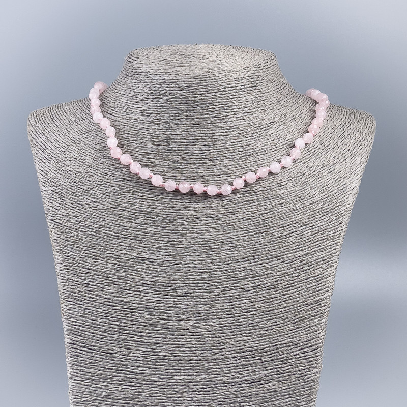 Necklace made from natural stone - Pink Quartz faceted bead, 6mm diameter, length 50cm