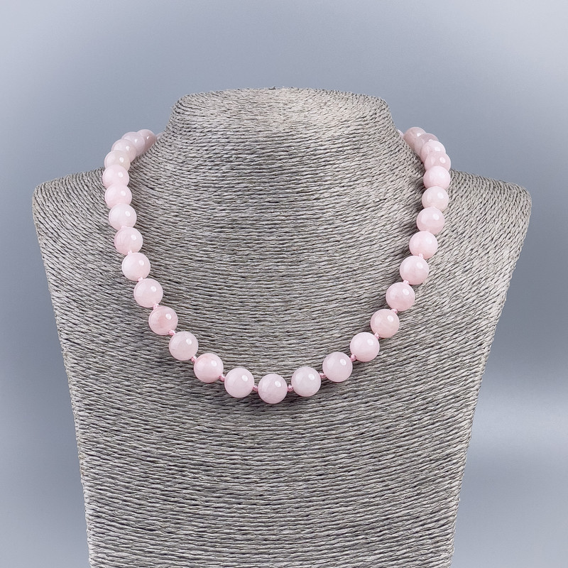 Necklace of natural stone - Rose quartz smooth beads, 10-11mm diameter, length 50cm