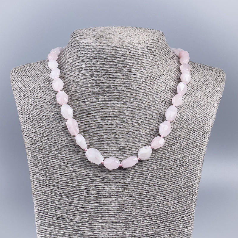 Necklace made of natural stone Rose Quartz faceted rondelle, diameter 10x12mm+-, length 50cm+