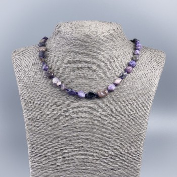 Charoite Bead Necklace, faceted, 10×12 mm, length 48 cm