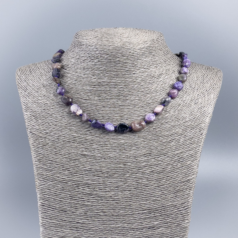 Charoite Bead Necklace, faceted, 10×12 mm, length 48 cm