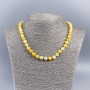 Necklace made of natural mother-of-pearl (tinted) white-yellow smooth beads, diameter 8mm, length 50cm