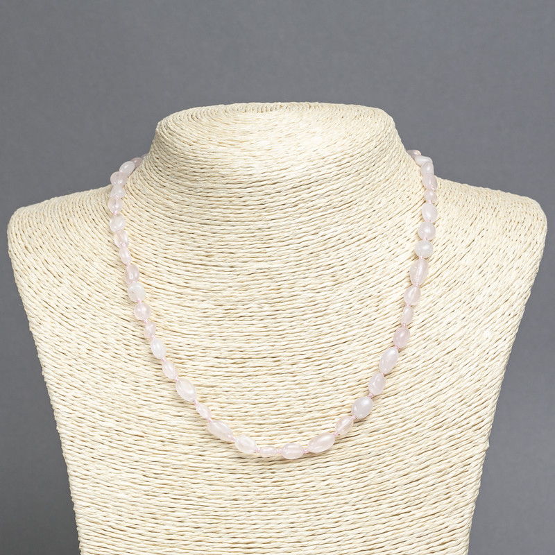 Necklace made of natural stone Pink Quartz cabochon, diameter 8×6mm ±, length 45cm ±