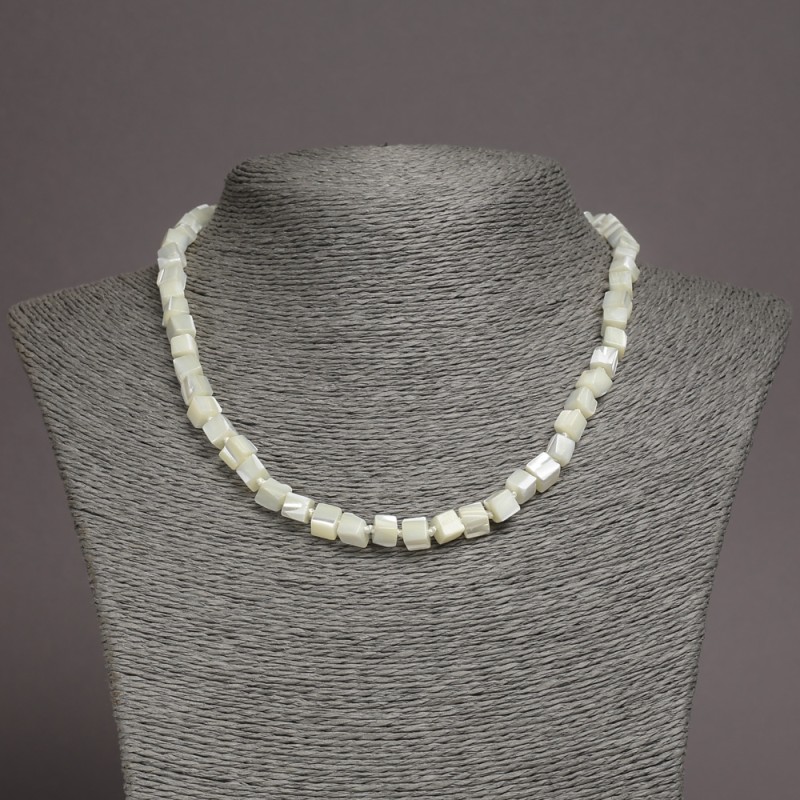 Necklace made of natural mother-of-pearl square 5.5–6 mm ±, length 45 cm ±