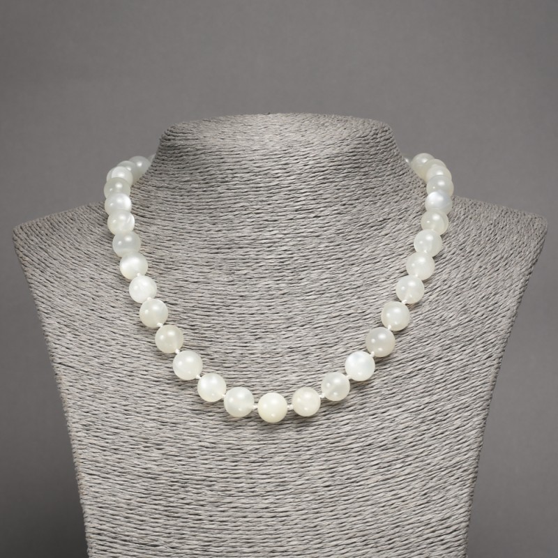 Adularia Natural Stone Bead Necklace, smooth round beads, 10 mm diameter, length 45 cm