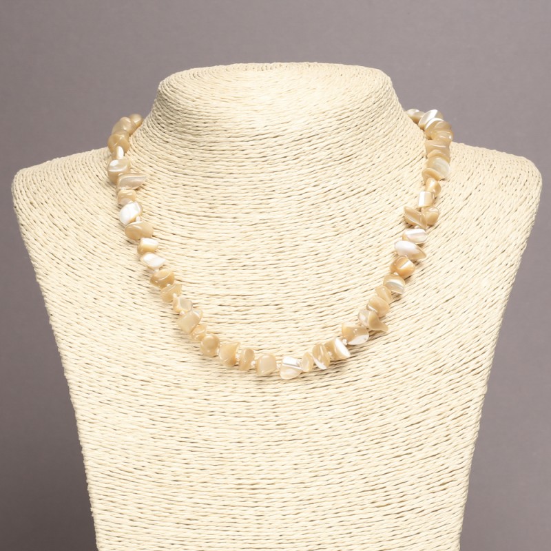 Necklace made from natural mother-of-pearl beige bead chips, diameter 7×5 mm±, length 45 cm±