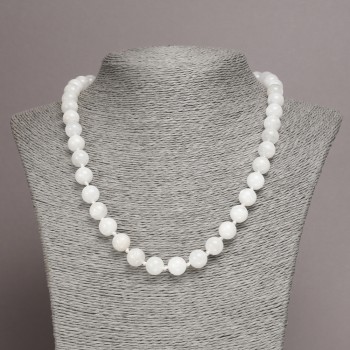 Adularia natural stone necklace with smooth round beads, 10mm diameter, approx. 45cm length
