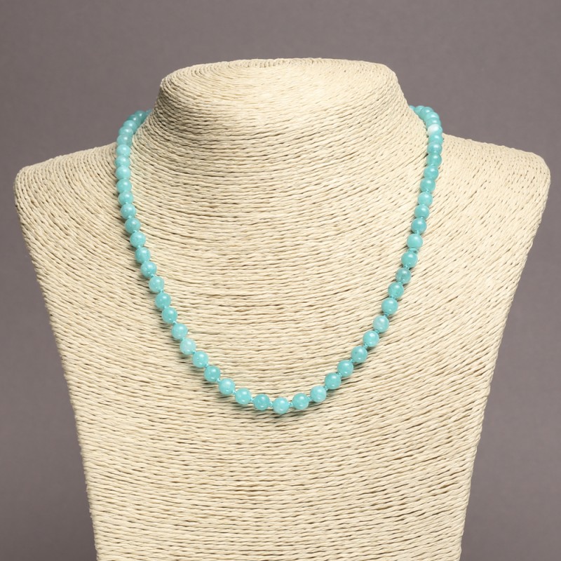 Aquamarine Bead Necklace with Smooth Round Beads 6mm Diameter ±, Length 45cm ±