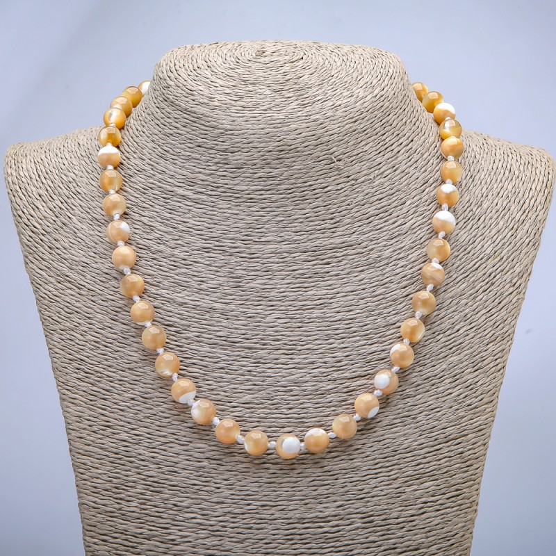 Necklace made from natural beige mother-of-pearl, smooth round beads, diameter 8mm ±, length 45cm ±