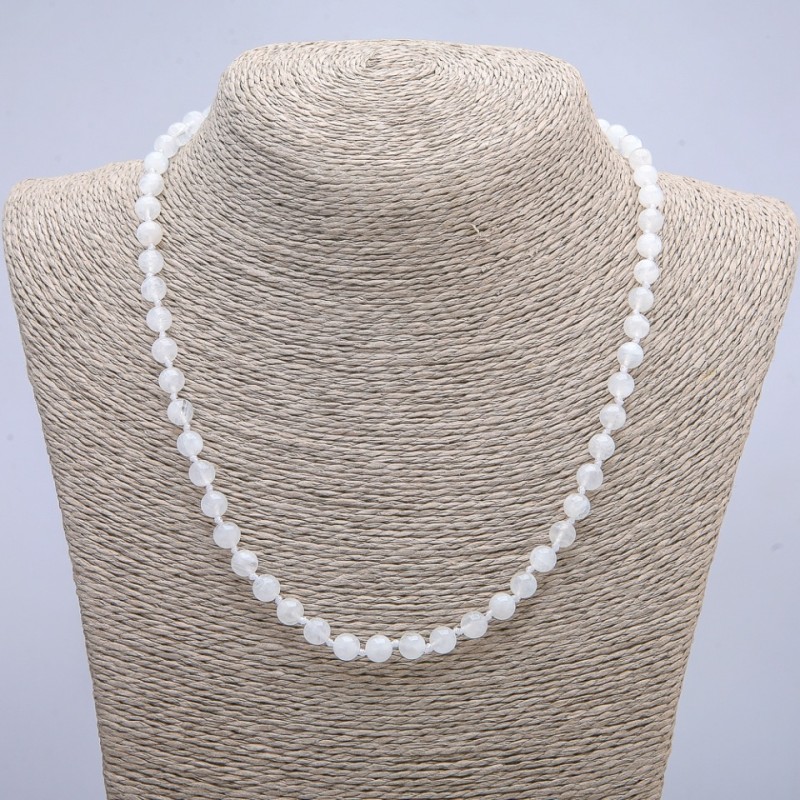Adularia Natural Stone Necklace, Smooth Round Beads, 8mm Diameter, 45cm Length +