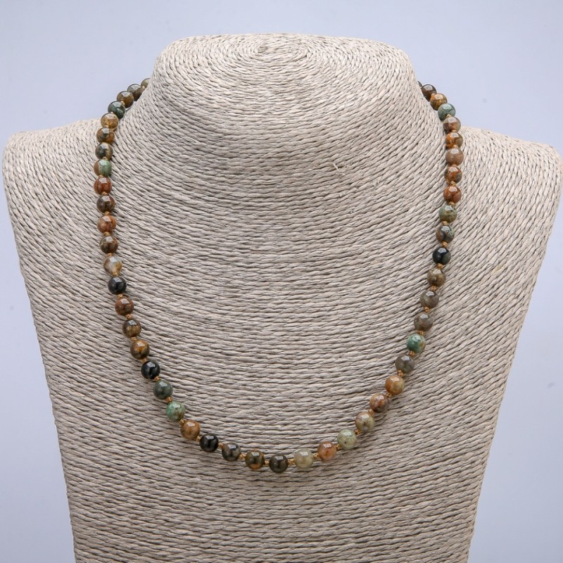 Necklace of Natural Green Jasper Stone, Smooth Round Beads, Diameter 6mm, Length 45cm+