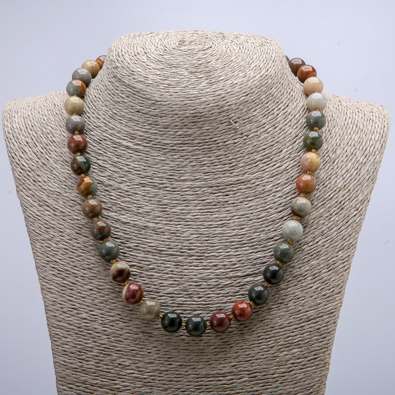 Jasper Natural Stone Necklace, Smooth Round Beads, Diameter 10mm, Length 46cm+