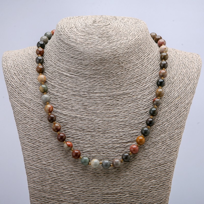 Jasper Natural Stone Necklace, Smooth Round Beads, Diameter 8mm, Length 46cm+