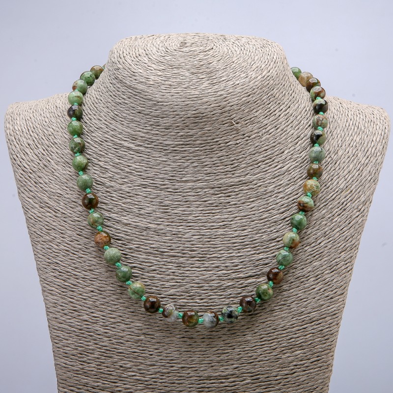 Green Jasper Natural Stone Necklace, Smooth Round Beads, Diameter 8mm+/-, Length 46cm