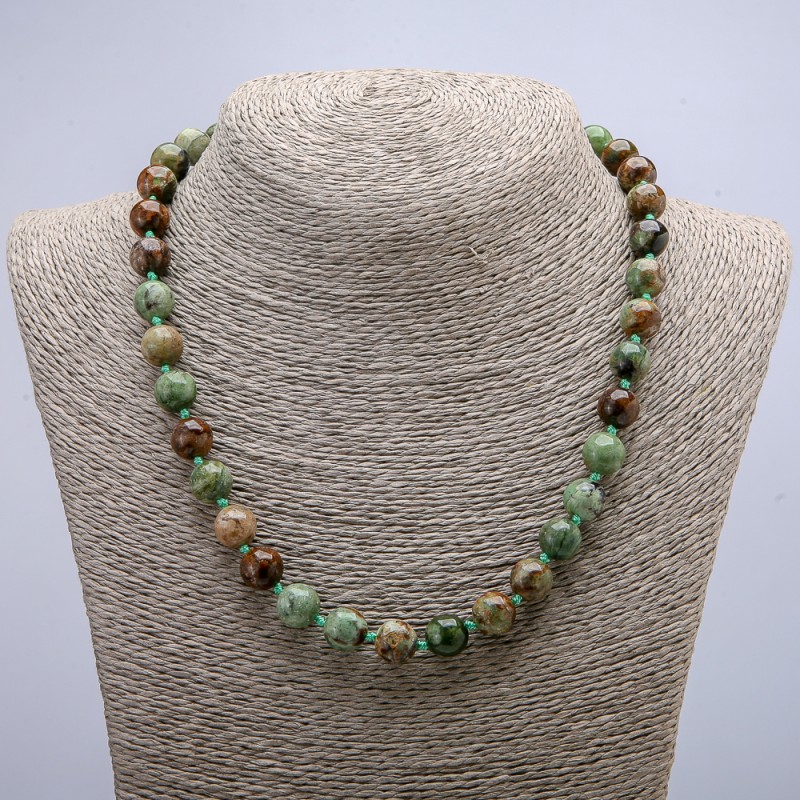 Green Jasper Natural Stone Necklace, Smooth Round Beads, Diameter 10mm+/-, Length 46cm