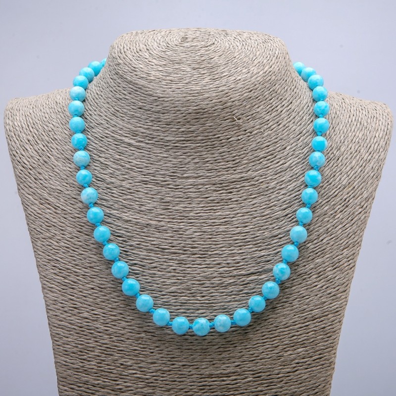 Aquamarine Necklaces Smooth Round Beads 6mm Diameter, 48cm Length