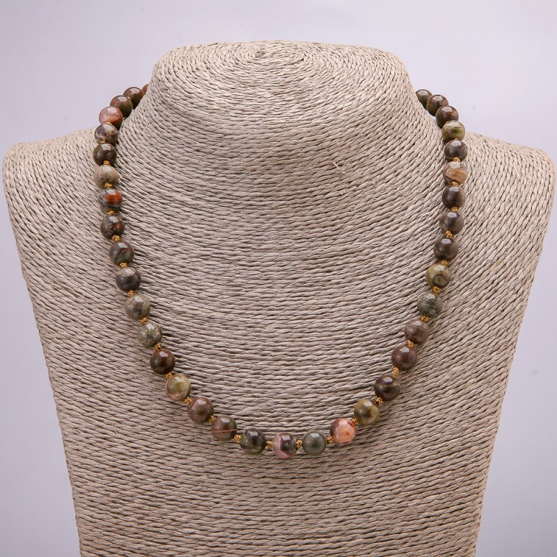 Picasso Jasper Natural Stone Necklace, Smooth Round Beads, Diameter 8mm, Length 45cm+