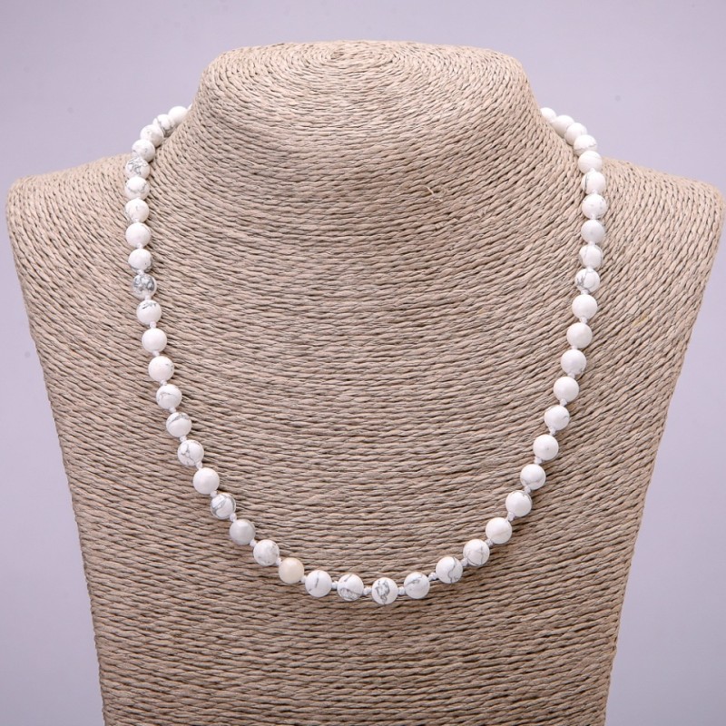Chalcedony Necklace with Smooth Round Beads 6mm Diameter, 45cm+ length