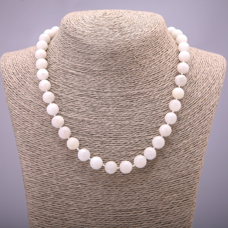 Adularia Natural Stone Necklace with Smooth Beads, 10mm diameter (±), 45cm length