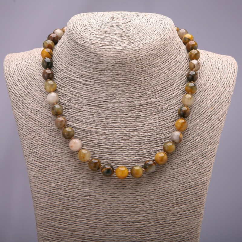 Petersite natural stone necklace, smooth round beads 10mm diameter, 45cm length